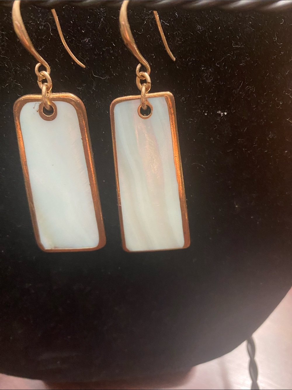 Rectangular Mother-of-Pearl Drop Earrings with Gold Trim